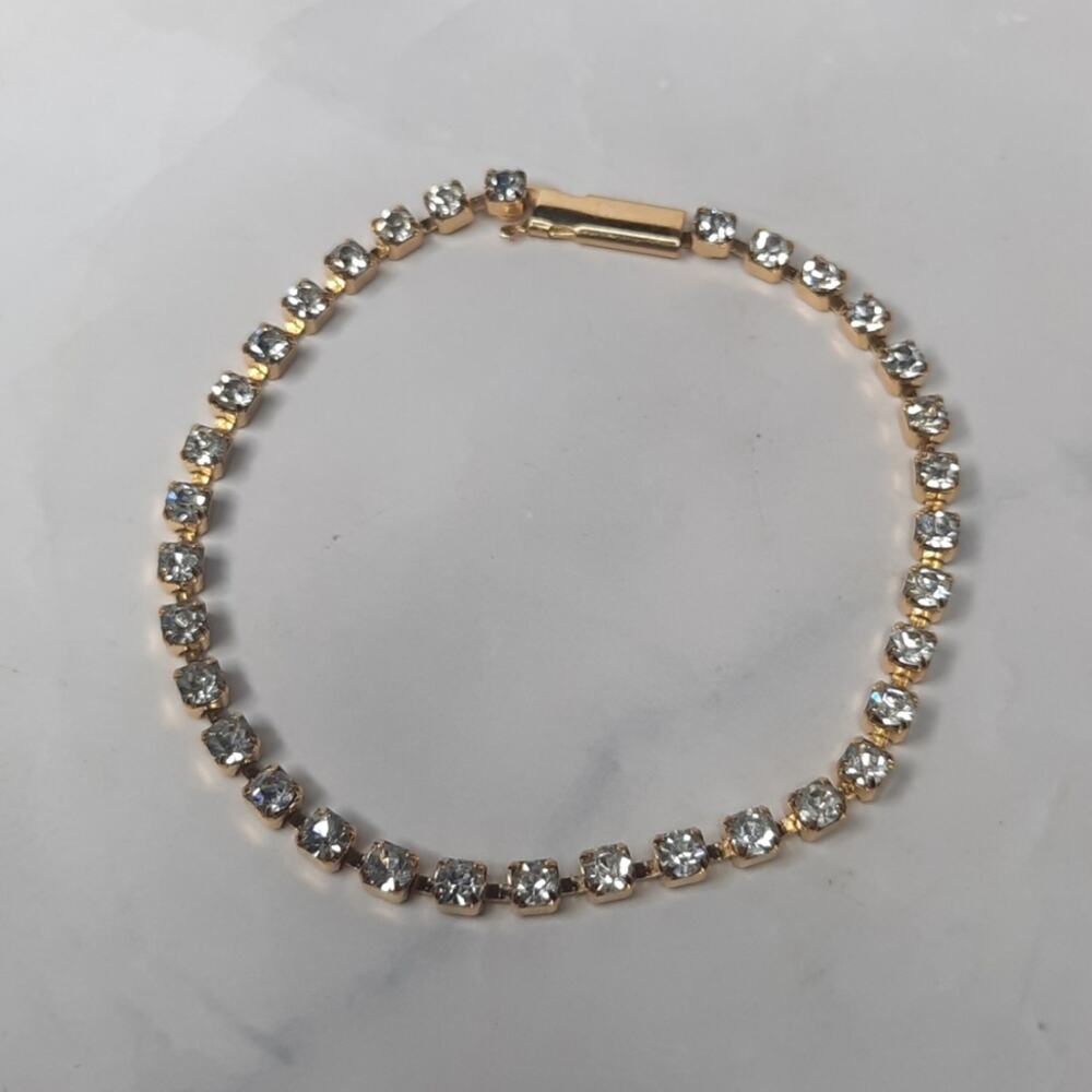 Gold Tone Clear Crystal Tennis Bracelet